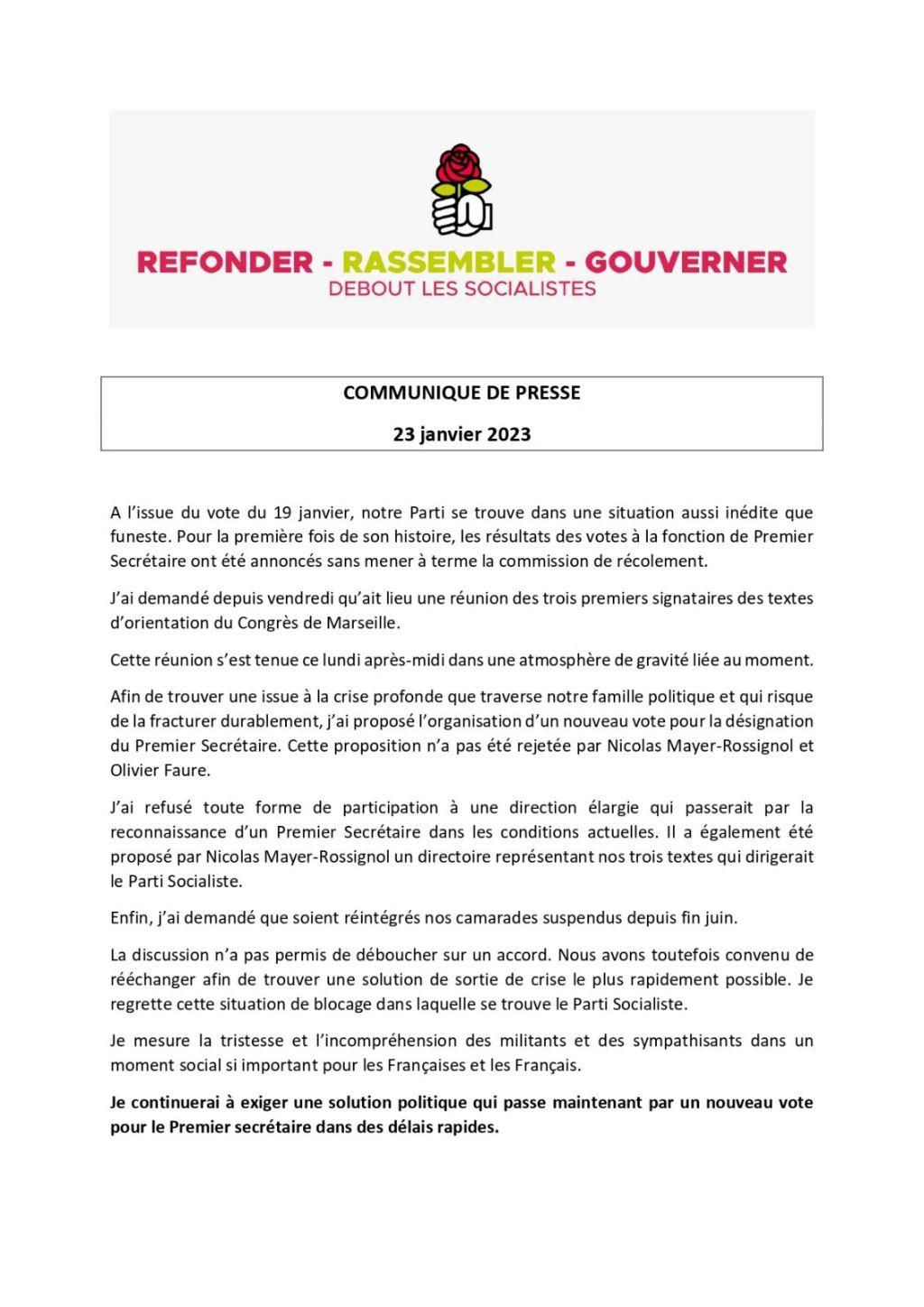 COMMUNIQUE DE PRESSE : 23 janvier&nbsp;2023