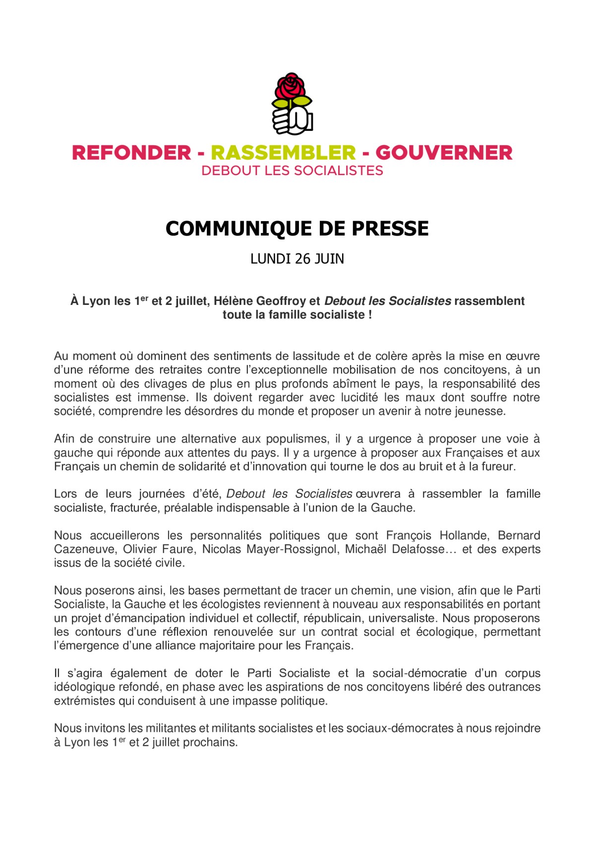 À Lyon les 1er et 2 juillet, Hélène Geoffroy et Debout les Socialistes rassemblent toute la famille socialiste&nbsp;!